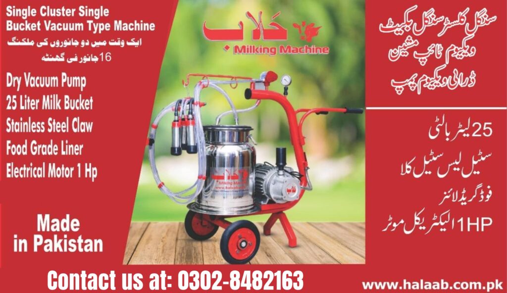 Single Cluster Single Bucket Vacuum Type Milking Machine 25L 1HP Halaab